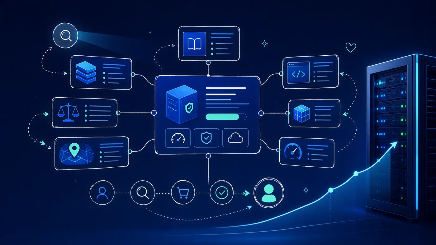 Hosting content topic cluster connecting product pages, technical guides, comparisons, locations and customer journeys.