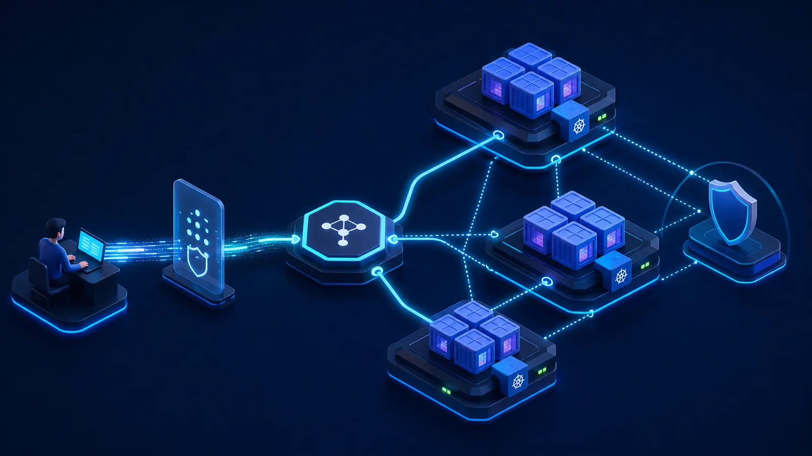 Kubernetes VPS nodes connected through ingress, service routing, private networking, and network policy