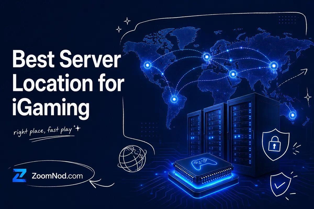 Best Server Location for iGaming featured image with global data centers and secure gaming infrastructure by ZoomNod