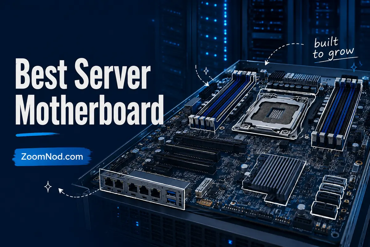 Best Server Motherboard featured image showing server hardware and data center infrastructure by ZoomNod