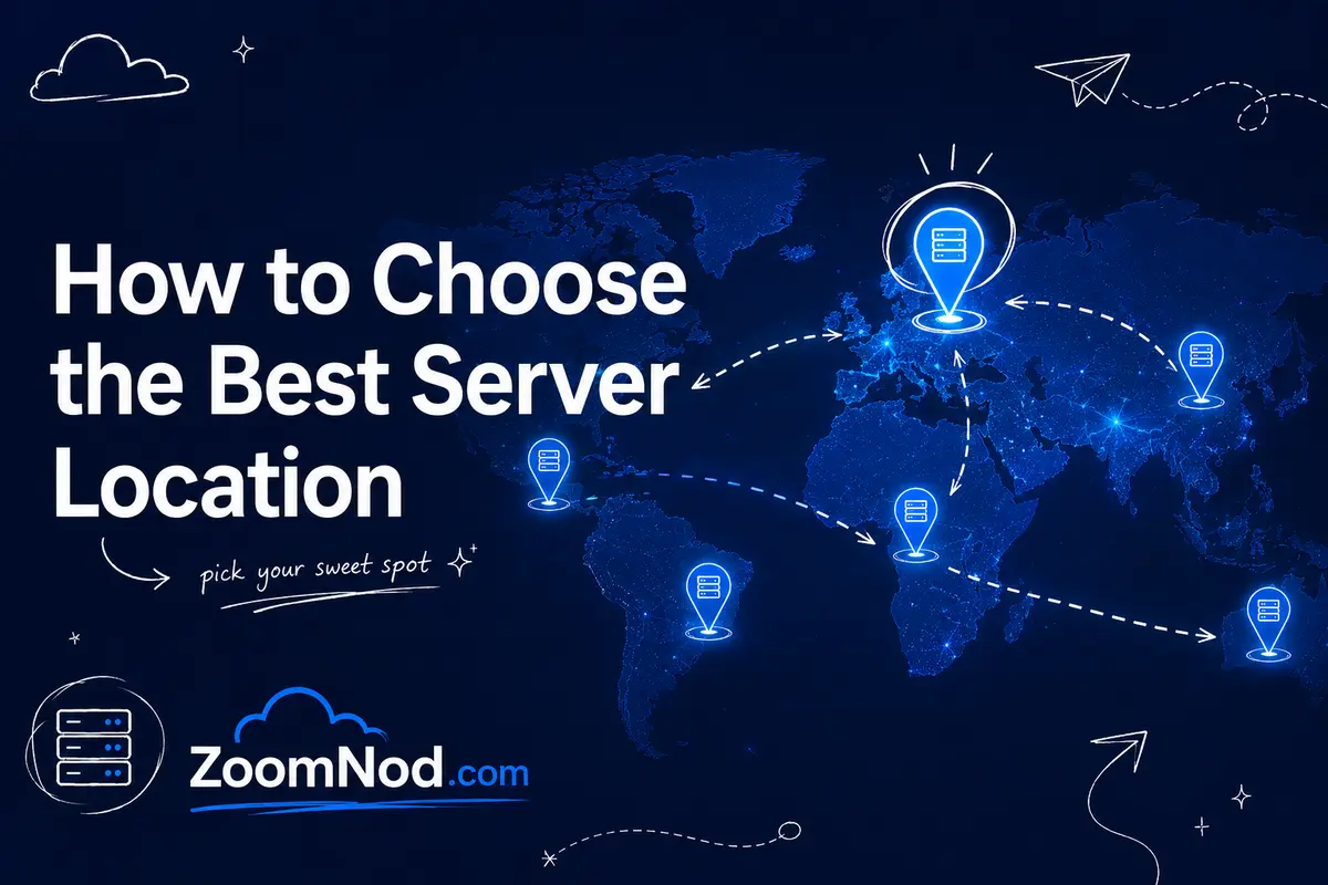 How to Choose the Best Server Location featured image with global data center map by ZoomNod