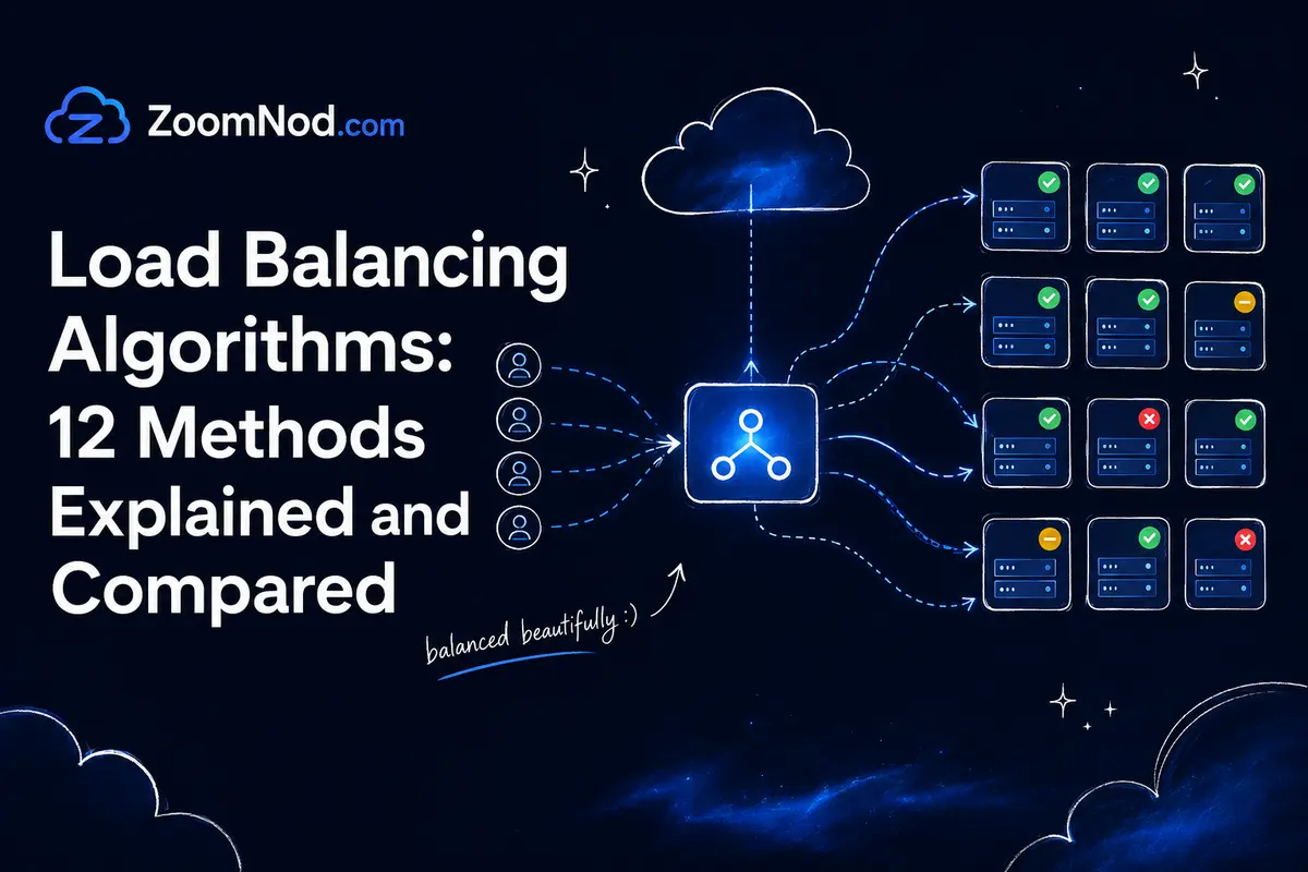 Load Balancing Algorithms featured image showing traffic distributed across twelve servers by ZoomNod