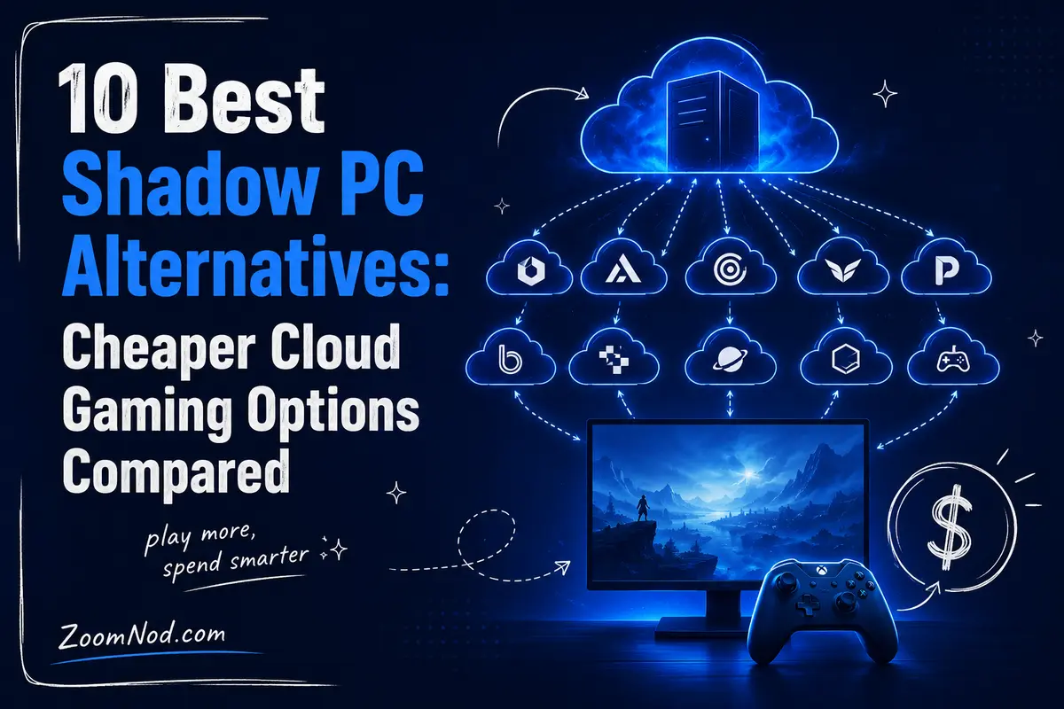 10 Best Shadow PC Alternatives featured image comparing affordable cloud gaming services by ZoomNod