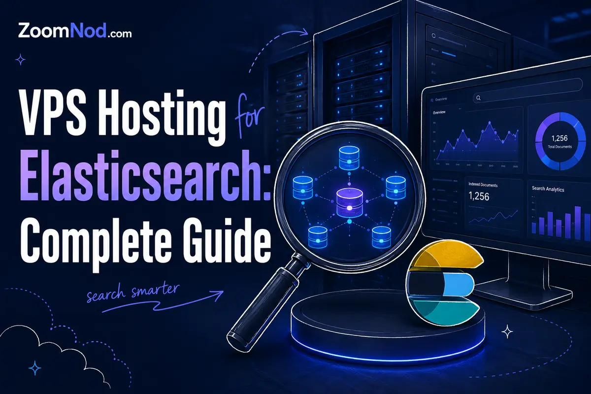VPS Hosting for Elasticsearch complete guide featured image with indexed data search and server analytics by ZoomNod