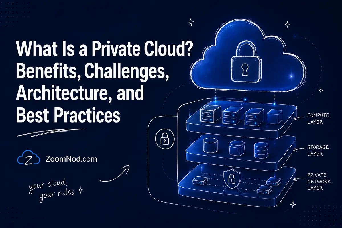 What Is a Private Cloud featured image showing dedicated secure cloud architecture by ZoomNod