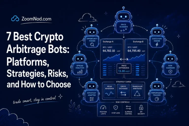 Best crypto arbitrage bots cover showing price comparison, automation strategies, and risk controls by ZoomNod
