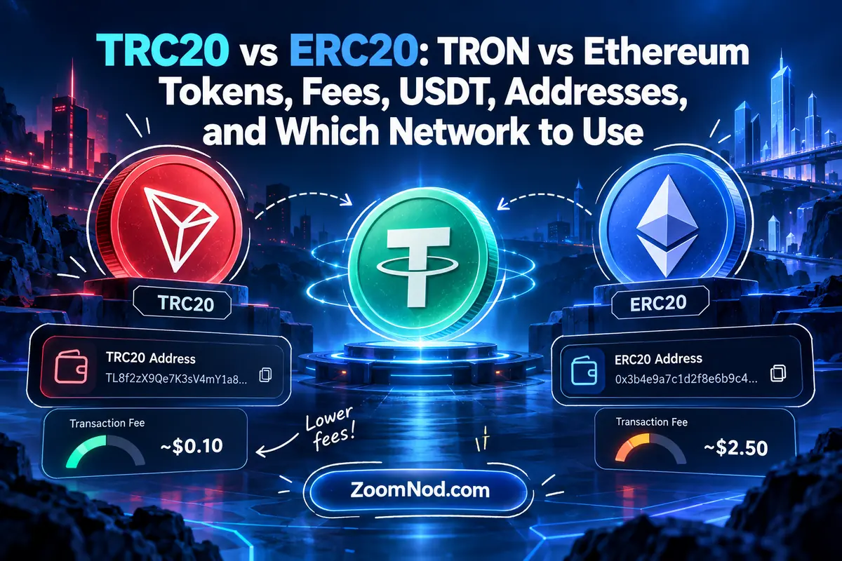 TRC20 vs ERC20 token networks, fees, USDT, and addresses compared – ZoomNod