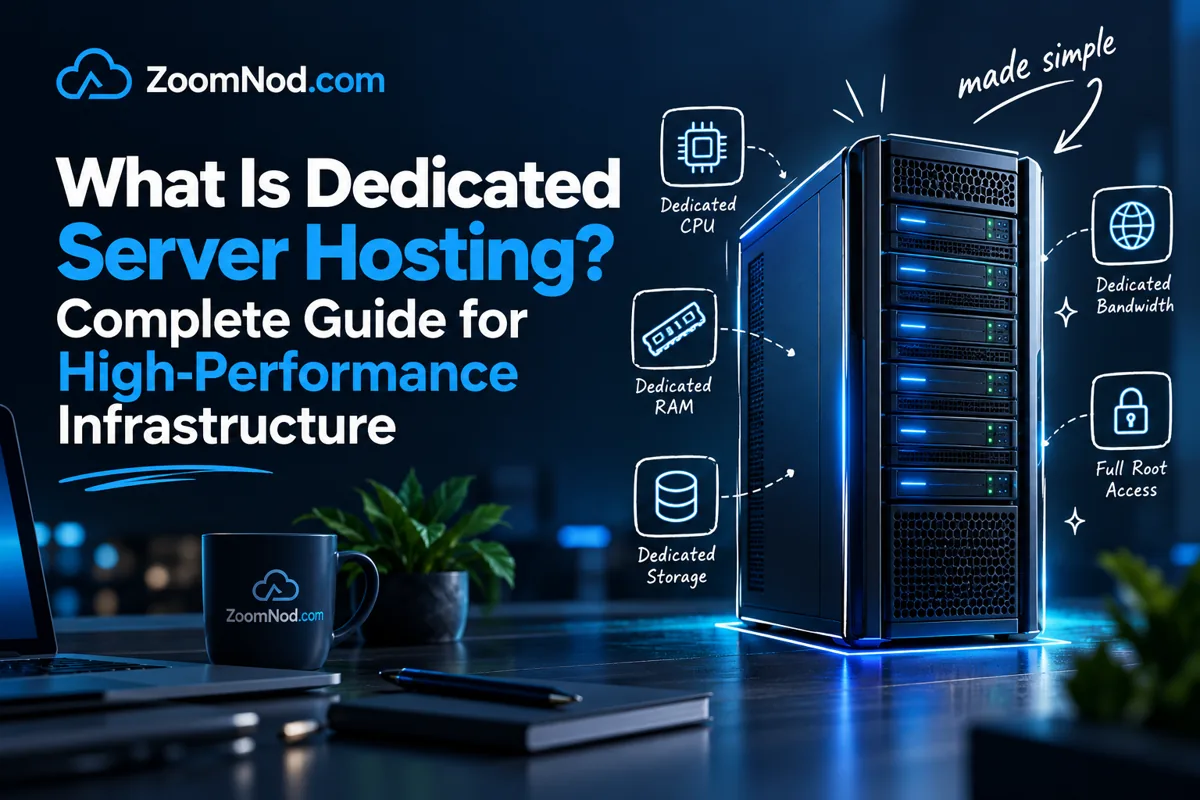 Dedicated physical server with CPU, RAM, storage and network resources, illustrated for ZoomNod’s dedicated hosting guide